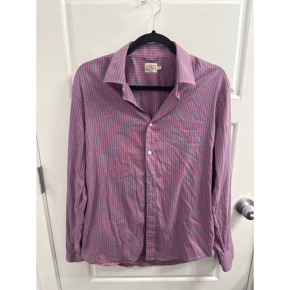 Faherty Brand Mens Medium Pink Blue Gingham Long Sleeve Button Down Shirt